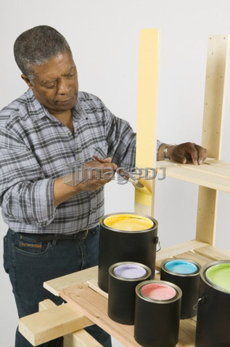 African American Man Doing Home Improvement Painting, Canada, British Columbia