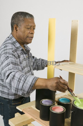 African American Man Doing Home Improvement Painting, Canada, British Columbia