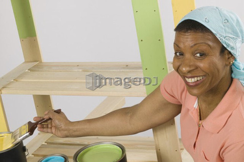 African American Woman Doing Home Improvement Painting, Canada, British Columbia