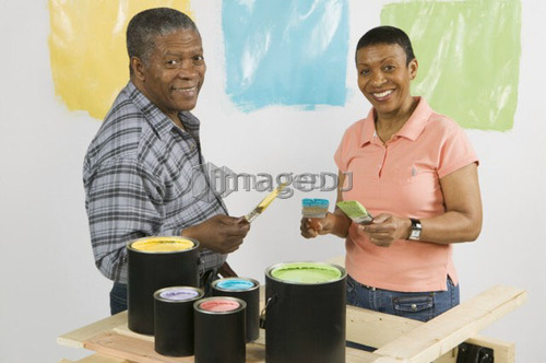African American Couple Doing Home Improvement Painting, Canada, British Columbia