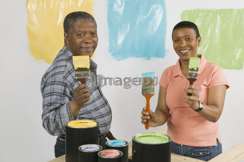 African American Couple Doing Home Improvement Painting, Canada, British Columbia