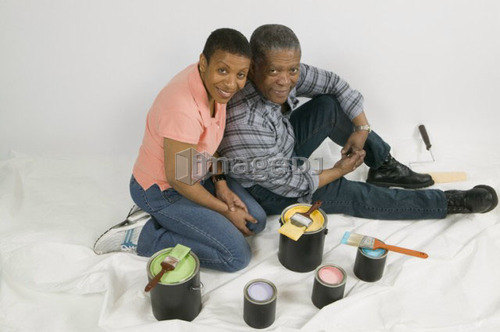 African American Couple Doing Home Improvement Painting, Canada, British Columbia