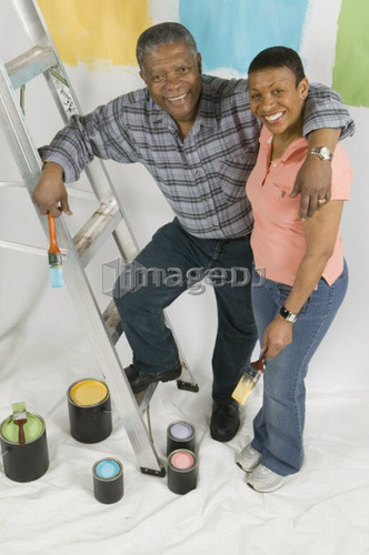 African American Couple Doing Home Improvement Painting, Canada, British Columbia