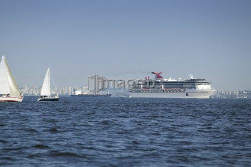 Sailboats and cruise ship in English Bay, Vancouver, West Vancouver, BC Canada