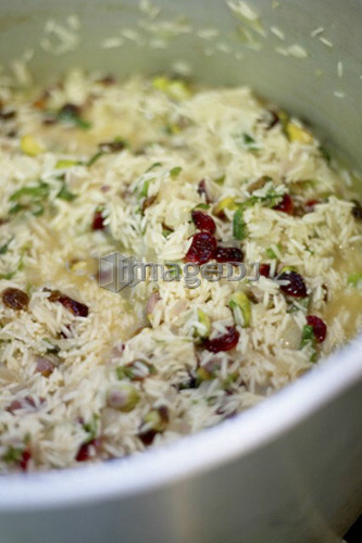 Pot of cranberry rice pilaf