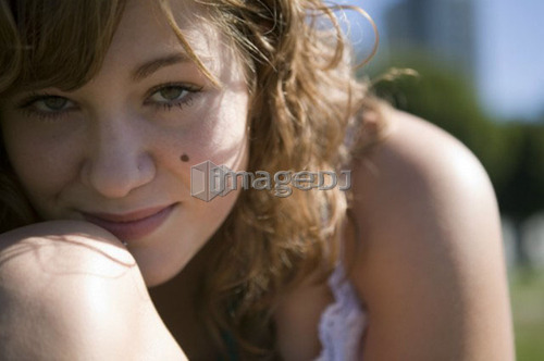 Portrait of female, 17, at English Bay beach, Vancouver, BC