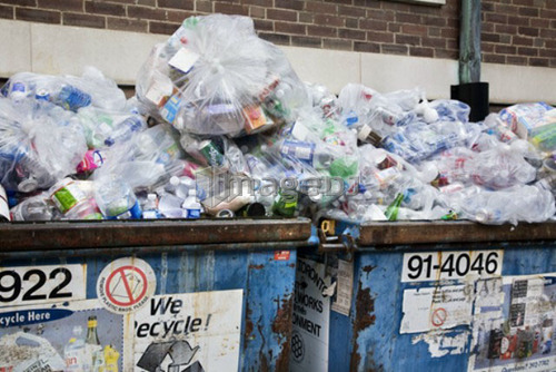 Garbage to be recycled in bins, Toronto, Ontario, Canada