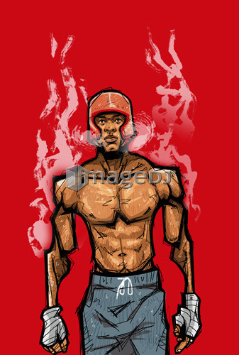 Boxer standing against colored background