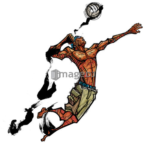 Man hitting volleyball, side view