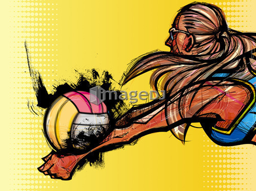 Woman playing volleyball, side view