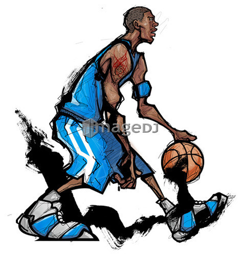 Basketball player dribbling ball