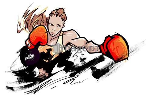 Woman wearing boxing glove