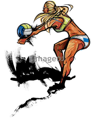 Woman playing volleyball, side view