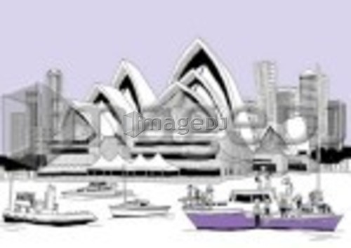 Tourists traveling in boats by opera house in Sydney