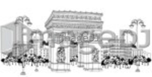 Decorative stone gate by buildings