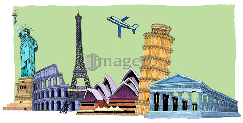 Airplane traveling various famous places of the world