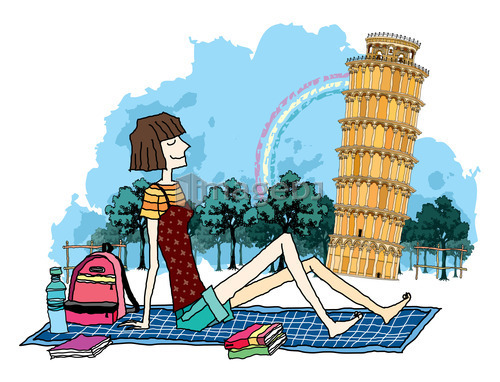 Side view of teenage girl sitting by tower