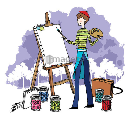 Side view of young man painting