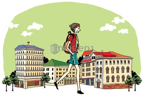 Side view of teenage girl walking on street