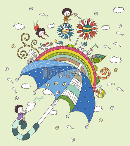 Children playing with umbrella