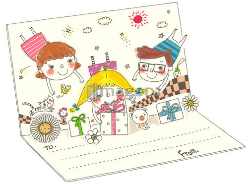 Children playing with greeting card