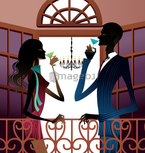 Side view of couple holding wineglass by railing