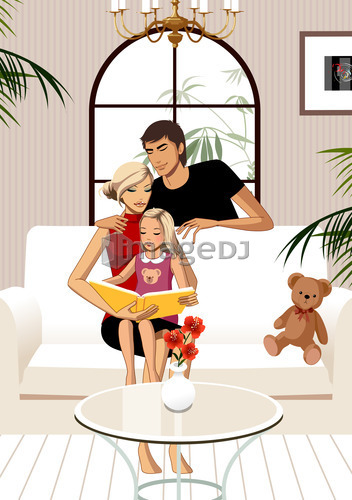 Parents with daughter, reading book