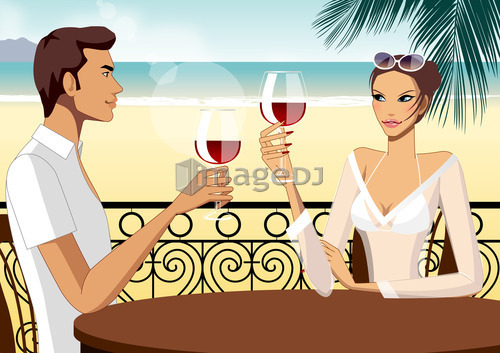 Couple toasting wine at table