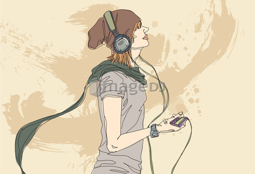 Young woman listening music