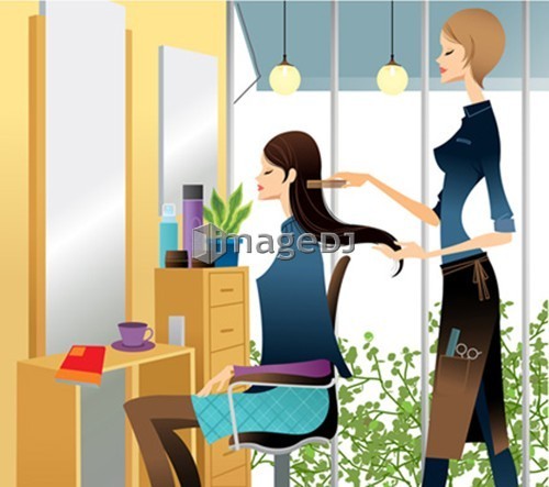 Side view of Hairdresser combing woman's hair