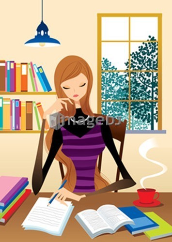 Teenager sitting at table studying