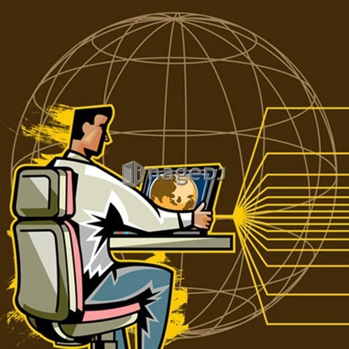 Side view of man using computer