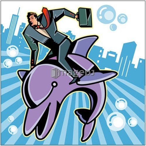 Businessman riding on fish