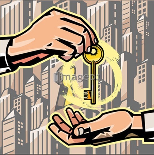 Close-up of Handing over the key of ownership