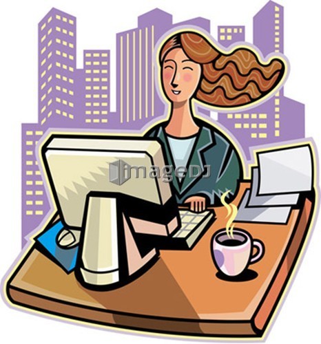 Young businesswoman working on desktop pc