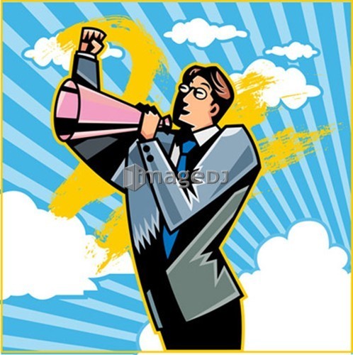 Side view of businessman with megaphone