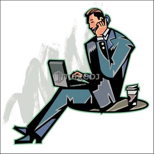 Side view of man holding mobile phone while laptop on lap