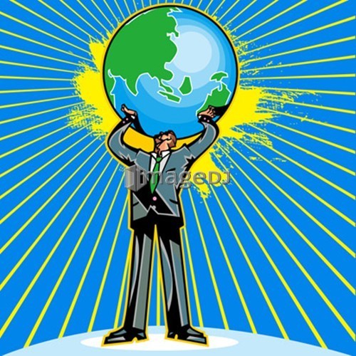 Businessman holding up the globe