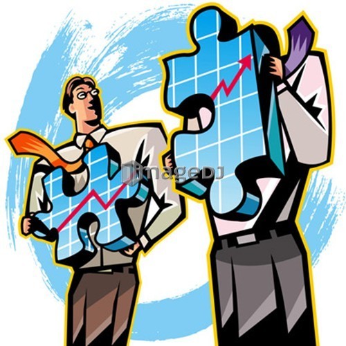 Businessmen carrying jigsaw puzzle piece