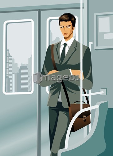 Business man travelling in train