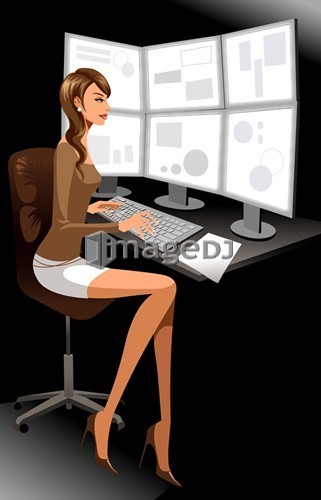 Video editor working woman