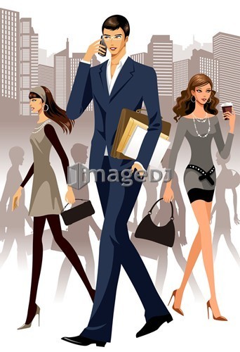 Business people walking on road during rush hour