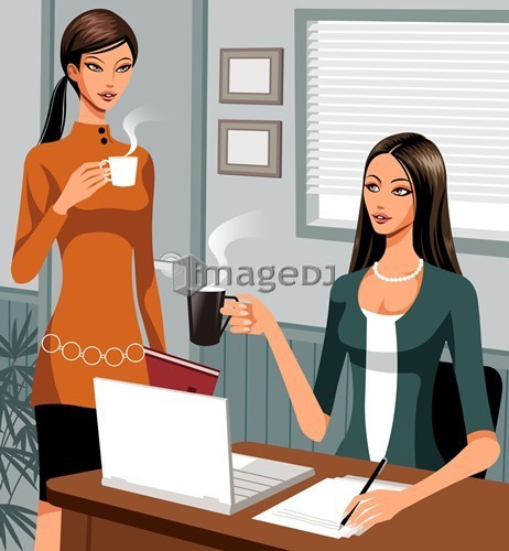 A two woman having cup of tea in office