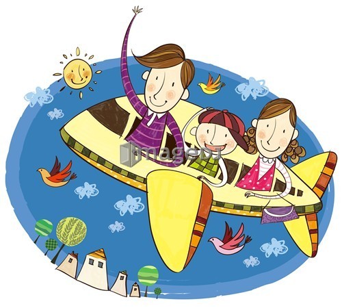 Family travelling in aeroplane