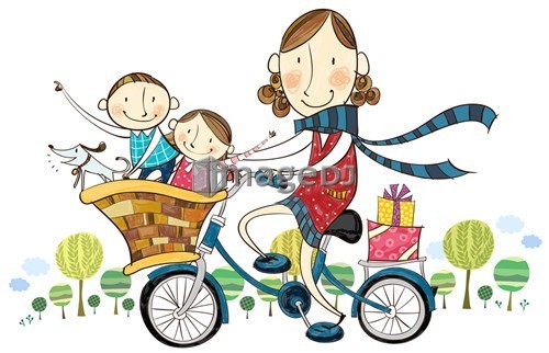 Mother & children on bicycle