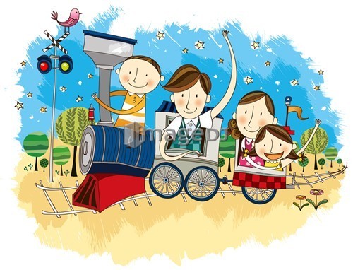 Happy family travelling in Train