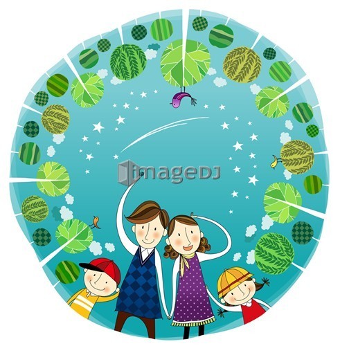 Portrait of happy family surrounded by Trees