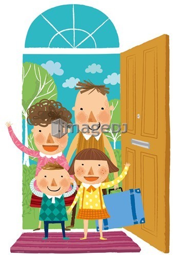 Family arriving at home