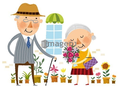 Elderly man showing love for elderly wife