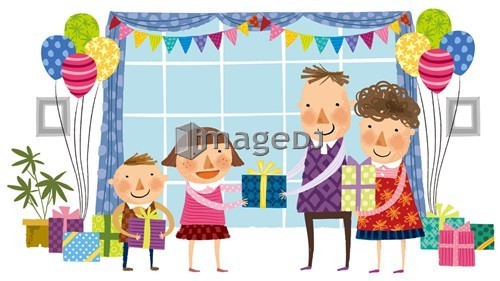 parents giving gifts to children